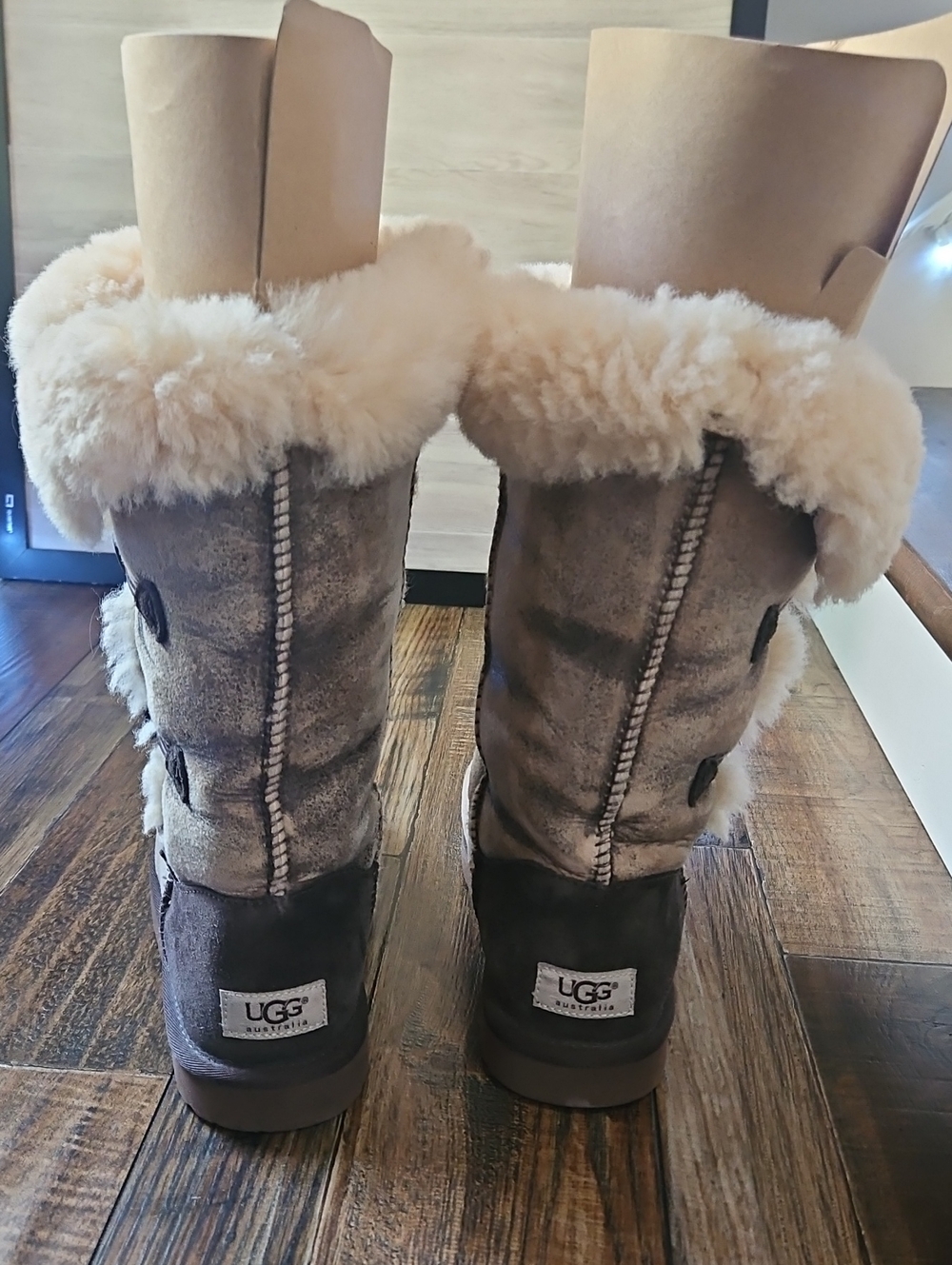 UGG Women's Chestnut Tall Shearling Button Boots - Brown and Cream Sheeps Skin